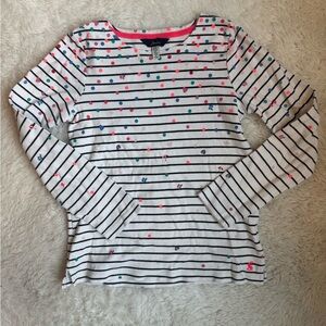 Kids Joules White and Black Striped Breton Long Sleeve Tee